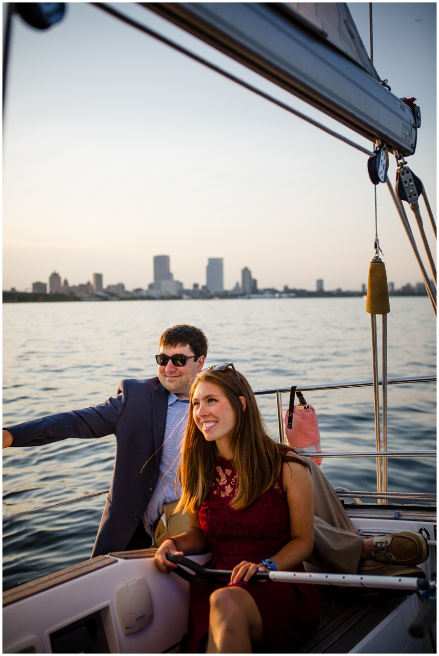 Milwaukee Wedding Photographer_Boat Engagement_Lakefront Sunset